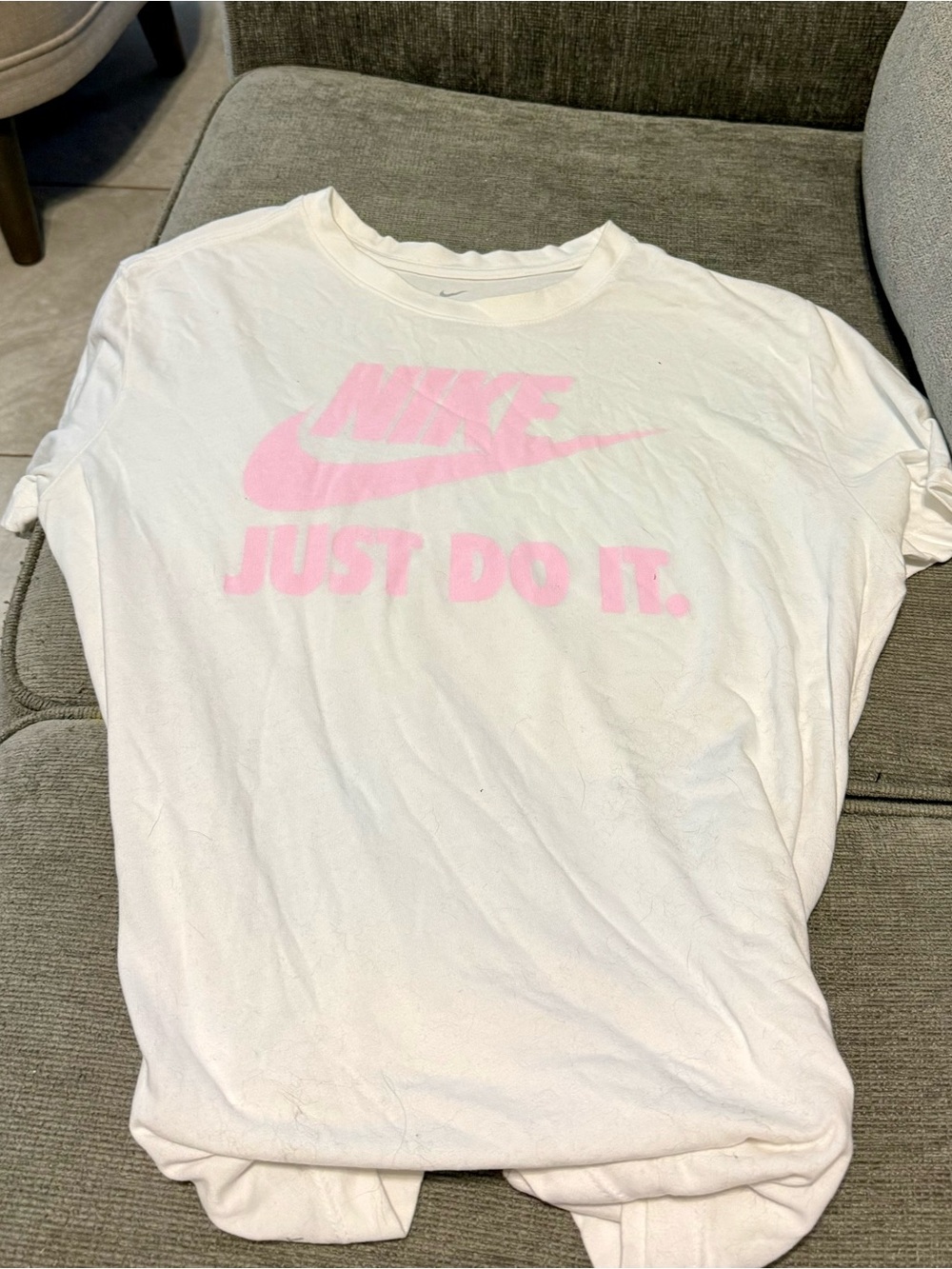 Nike White T-Shirt with Pink Logo